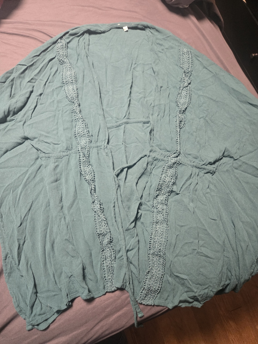 Maurices Teal Lace-Trim Open Front Robe